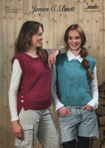 James Brett Knitting Pattern - Ladies Slipover Vests (JB891)