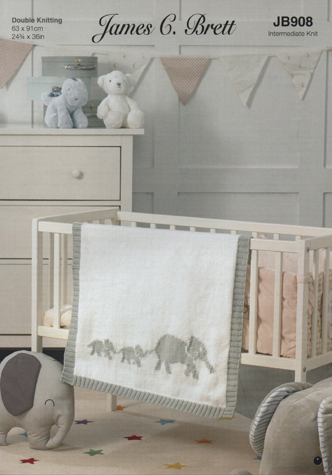 James Brett Babies Double Knit Pattern Elephant Blanket (JB908)