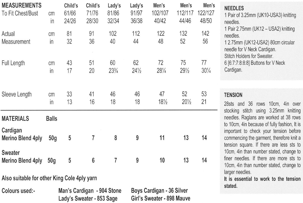 King Cole 4 Ply Knitting Pattern 3755 Cardigans & Sweaters – Mill Outlets