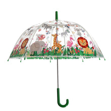 Load image into Gallery viewer, Fallen Fruits Kids Transparent Umbrella with Fun Scattered Jungle Animal Design