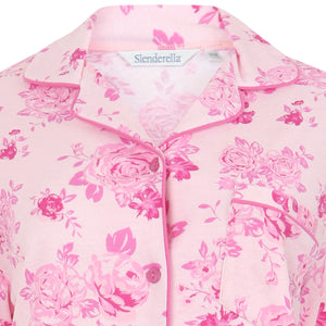 Slenderella Ladies Modern Floral Cotton Interlock Nightshirt Piink - UK 12/14