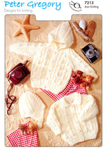 Load image into Gallery viewer, Peter Gregory Aran Knitting Pattern - Cardigans &amp; Hat (7213)