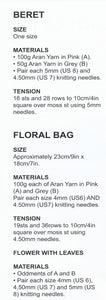 Aran Knitting Pattern for Girls Beret & Floral Bag Set (UKHKA 149)