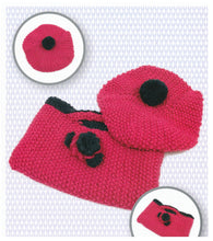 Load image into Gallery viewer, Aran Knitting Pattern for Girls Beret &amp; Floral Bag Set (UKHKA 149)