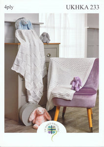 UKHKA 233 4ply Knitting Pattern - Baby Blankets