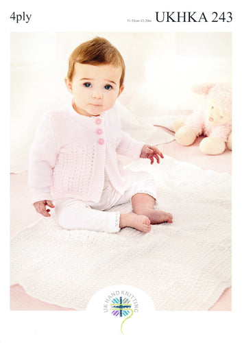 UKHKA 243 4ply Knitting Pattern - Baby Cardigans & Blanket