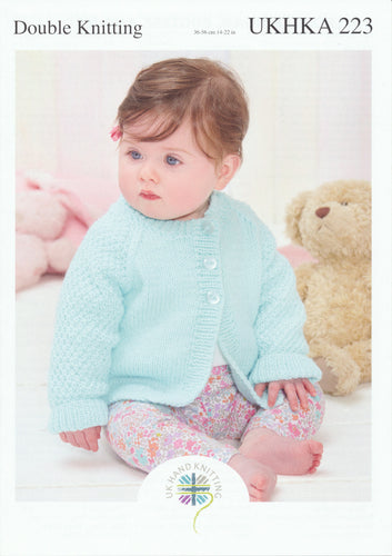 UKHKA 223 Double Knit Knitting Pattern - Baby Bolero Cardigan Hat & Bootees