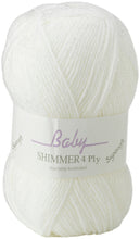 Load image into Gallery viewer, https://images.esellerpro.com/2278/I/117/320/baby-shimmer-double-knitting-4-ply-wool-yarn-james-brett-white-bys4.jpg