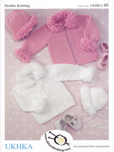 Baby Double Knitting Pattern - UKHKA 60 Cardigans Hat and Bonnet