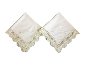 Vintage Cluny Lace Pair of Napkins - 18" Square (Ecru)