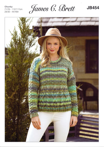 James Brett Chunky Knitting Pattern - JB454 Ladies Cabled Sweater