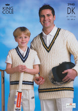 Load image into Gallery viewer, King Cole DK Knitting Pattern - Mens &amp; Boys Cricket Sweaters (2940)