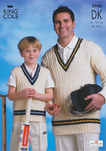 King Cole DK Knitting Pattern - Mens & Boys Cricket Sweaters (2940)