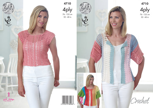 King Cole 4 Ply Crochet Pattern - Ladies Top & Cardigan (4710)