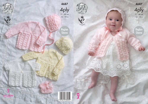 King Cole 4 Ply Knitting Pattern - Baby Matinee Set (4687)