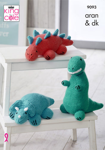 King Cole Aran & DK Knitting Pattern - Dinosaurs (9093)