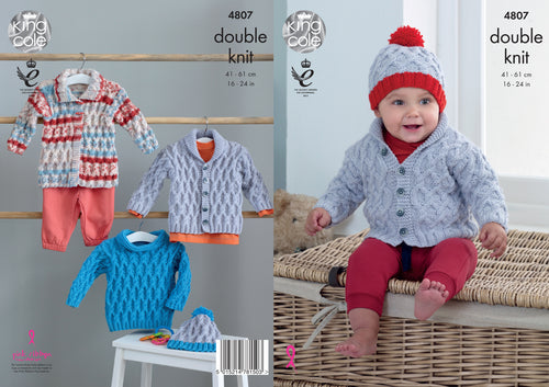 King Cole Double Knitting Pattern - Baby Jacket Coat Sweater & Hat (4807)