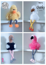 Load image into Gallery viewer, King Cole Tinsel Chunky Crochet Pattern - Bird Toilet Roll Holders (9073)