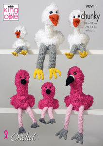 King Cole Chunky Crochet Pattern - Stork & Flamingo Families (9091)