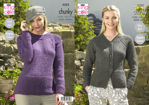 King Cole Chunky Knitting Pattern - Ladies Cardigan & Sweater (5322)