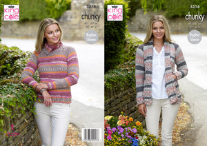 King Cole Chunky Knitting Pattern - Ladies Sweater & Cardigan (5314)