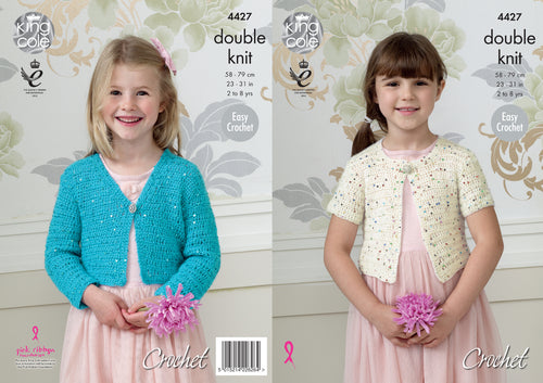 King Cole Double Knit Crochet Pattern - Girls Cropped Cardigans (4427)