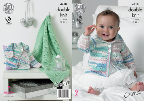 King Cole Double Knit Crochet Pattern - Baby Coat & Blanket (4418)