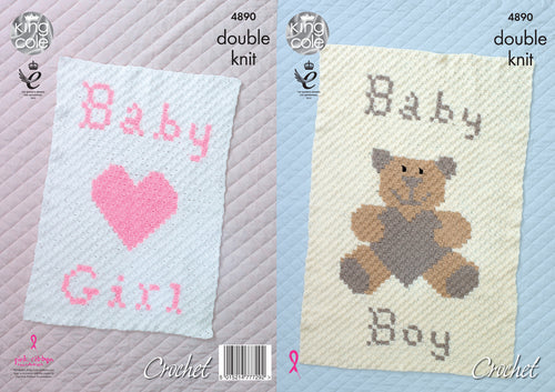 King Cole Crochet Pattern - Baby Boy or Girl Comfort Blankets (4890)