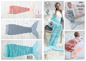 King Cole DK Crochet Pattern - Baby to Adult Mermaid Blankets (4908)