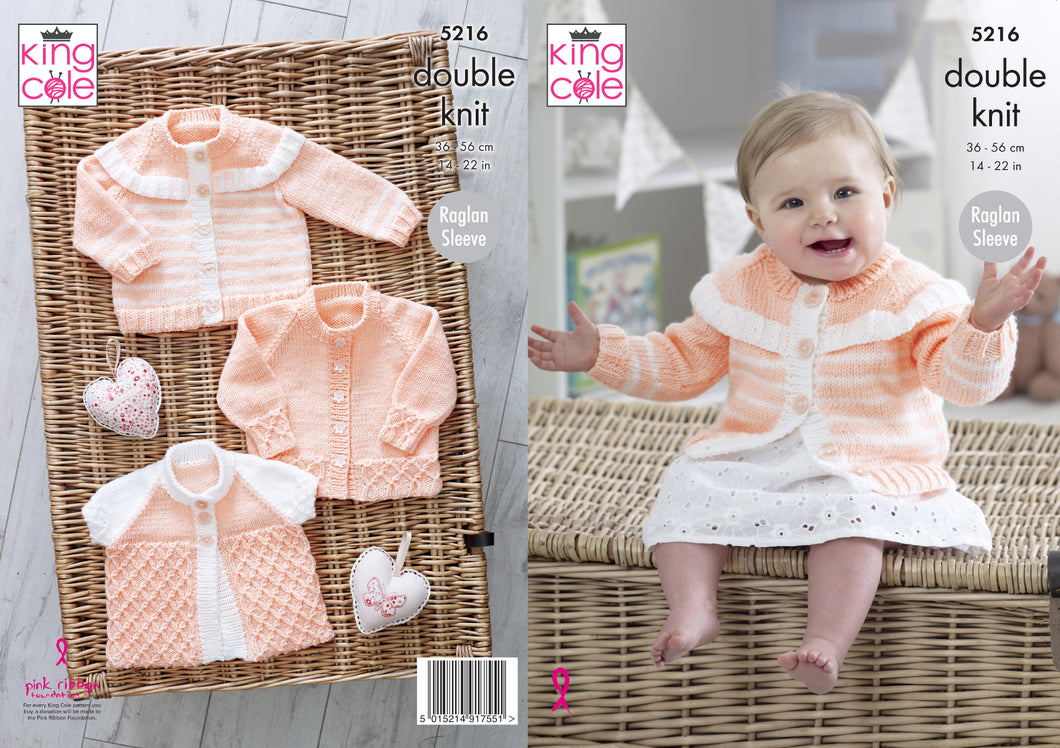 King Cole Double Knitting Pattern - Baby Cardigans & Matinee Jacket (5216)