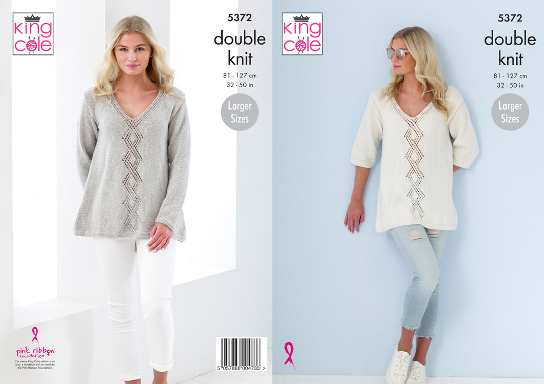 King Cole Double Knitting Pattern - Ladies Sweaters (5372)