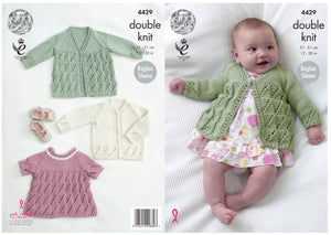 King Cole Double Knitting Pattern - Baby Matinee Coat Top & Cardigan (4429)