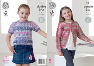 King Cole Double Knitting Pattern - Girls Dolman Cardigan & Top (4451)