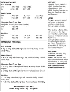 King Cole Funny Yummy Knitting Pattern - Baby Blankets & Sleeping Bag (5309)