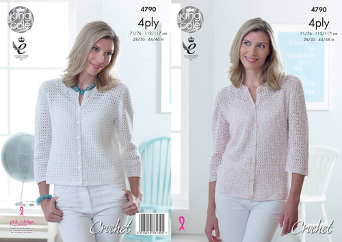 King Cole 4 Ply Crochet Pattern - Ladies Cardigans (4790)