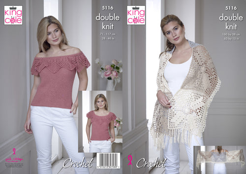 King Cole Double Knit Crochet Pattern - Ladies Wrap & Top (5116)