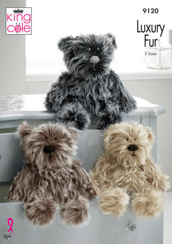 King Cole Luxury Fur Knitting Pattern - Bears (9120)