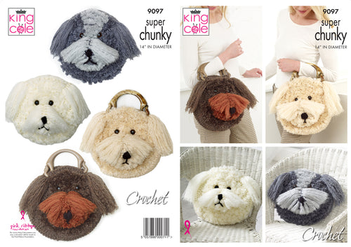 King Cole Super Chunky Crochet Pattern - Cockerpoo Handbag & Pyjama Case (9097)