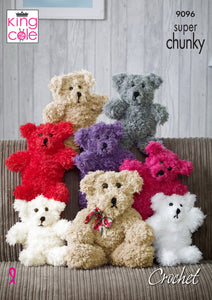 King Cole Super Chunky Crochet Pattern - Teddy Bears (9096)