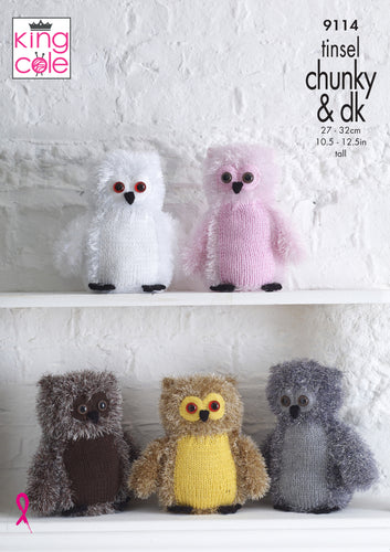 King Cole Tinsel Chunky Knitting Pattern - Owls (9114)