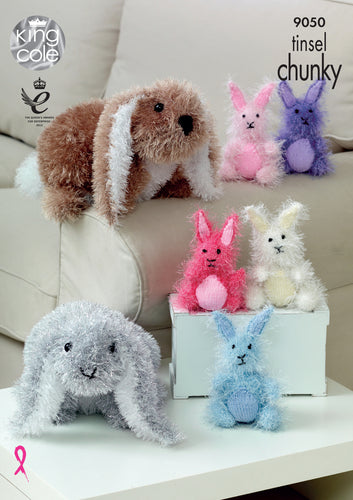 King Cole Tinsel Knitting Pattern - Small or Large Rabbits (9050)