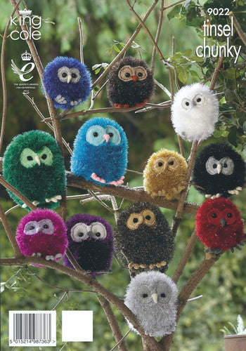 King Cole Tinsel Chunky Knitting Pattern Owl 9022