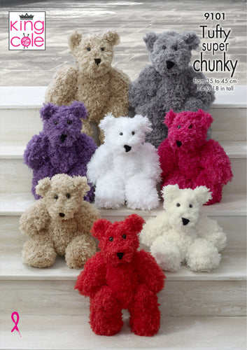 King Cole Super Chunky Knitting Pattern - Teddy Bears (9101)