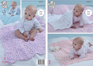 King Cole Yummy Knitting Pattern - Baby Blankets (4533)