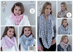 King Cole Yummy Knitting Pattern - Ladies & Girls Snoods (4541)