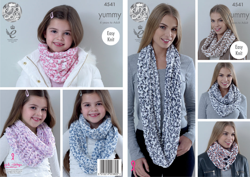 King Cole Yummy Knitting Pattern - Ladies & Girls Snoods (4541)