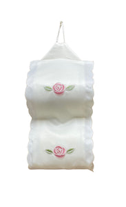 Rose Embroidered Fabric Toilet Roll Holder