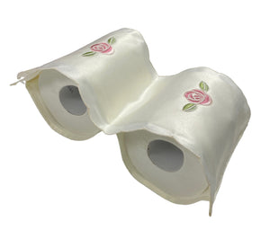 Rose Embroidered Fabric Toilet Roll Holder