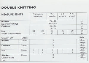Double Knitting Pattern - Baby Banket, Cushion & Hat In Cream (UKHKA 140)